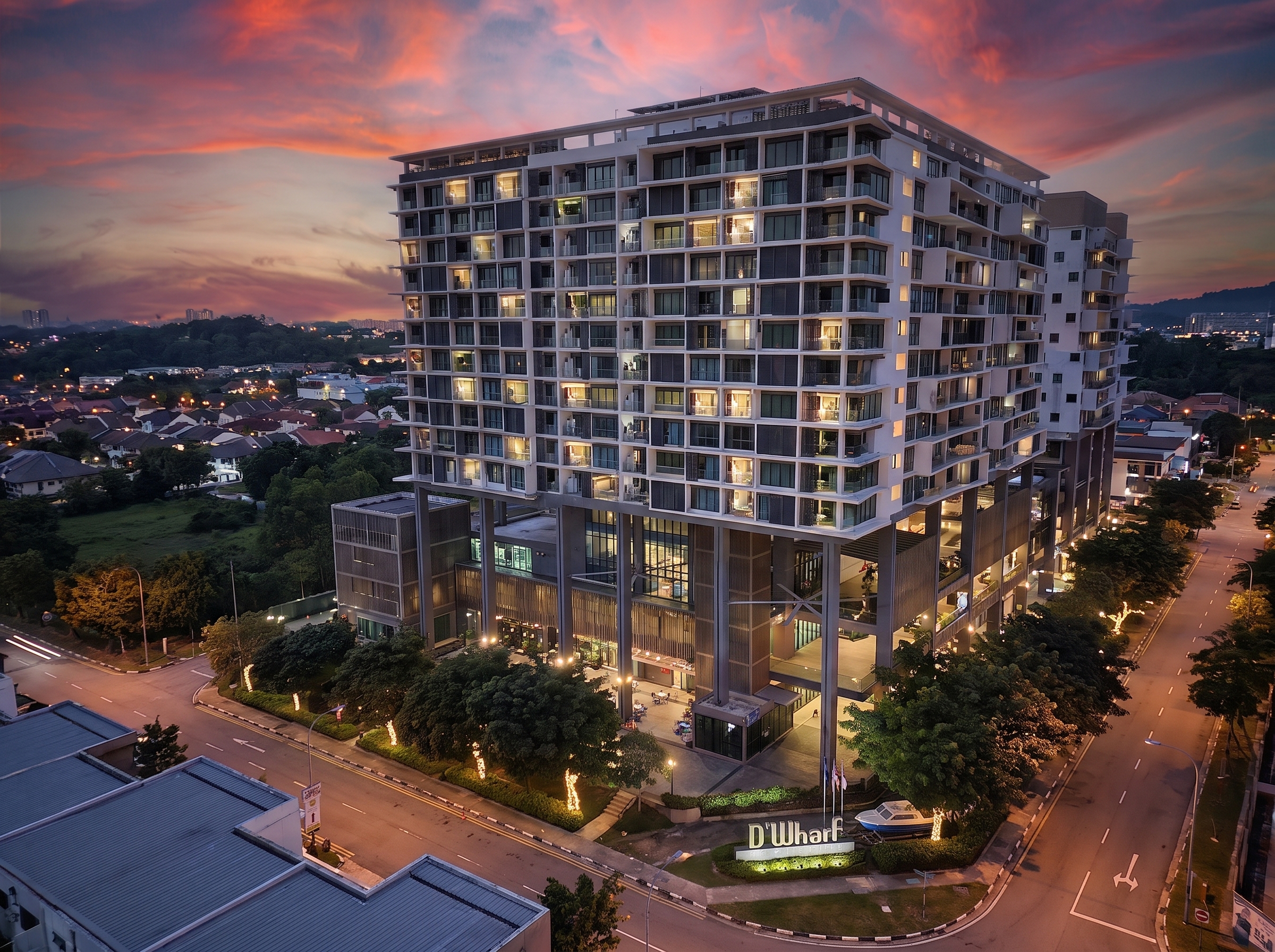 D'Wharf Hotel waterfront aerial view