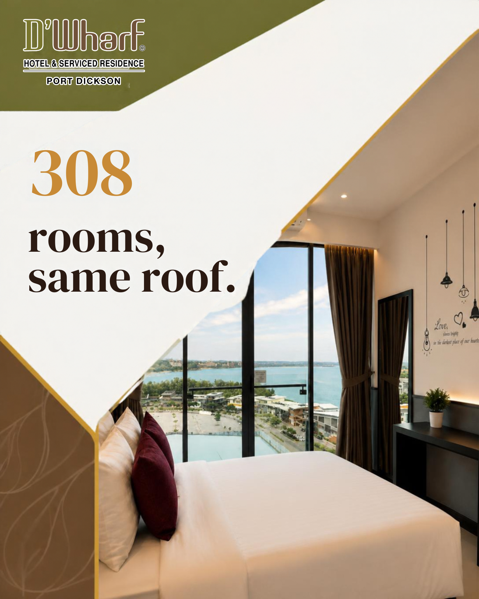 Sea-view guest room with king bed at D'Wharf Hotel, Port Dickson