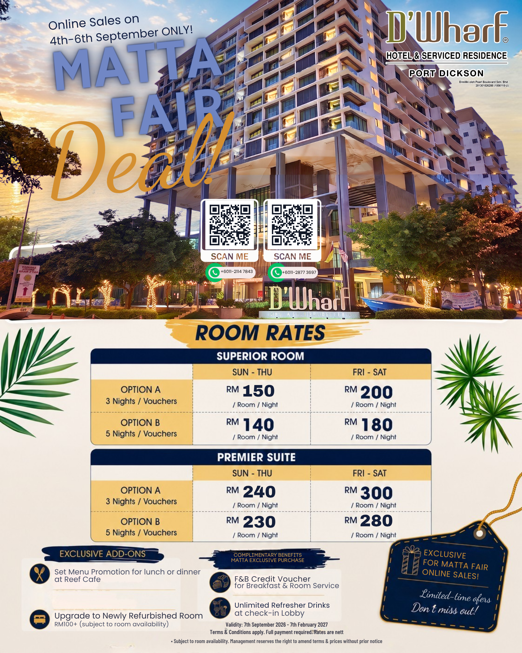 D'Wharf Hotel MATTA Fair Deal — online sales 4 to 6 September 2026, exclusive room rates and vouchers, Port Dickson